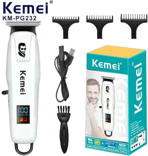 Kemei Επαναφορτιζόμενη Κουρευτική Μηχανή Λευκή KM-PG232