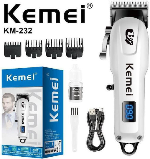 Kemei Επαναφορτιζόμενη Κουρευτική Μηχανή Λευκή KM-PG232