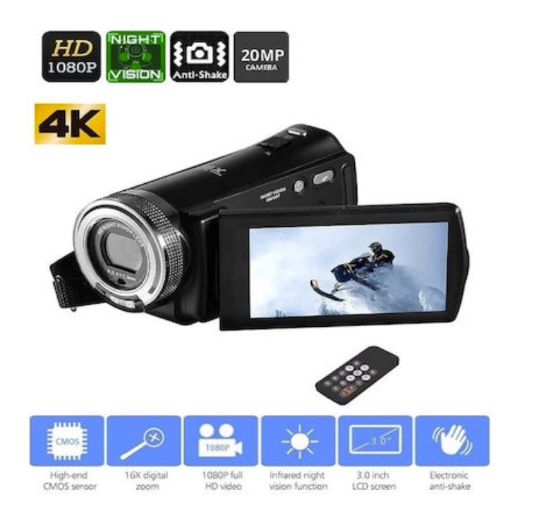 Ψηφιακή βιντεοκάμερα 1080P HD 20MP TFT LCD 16X 4KDV Andowl Q-DV16X μαύρη