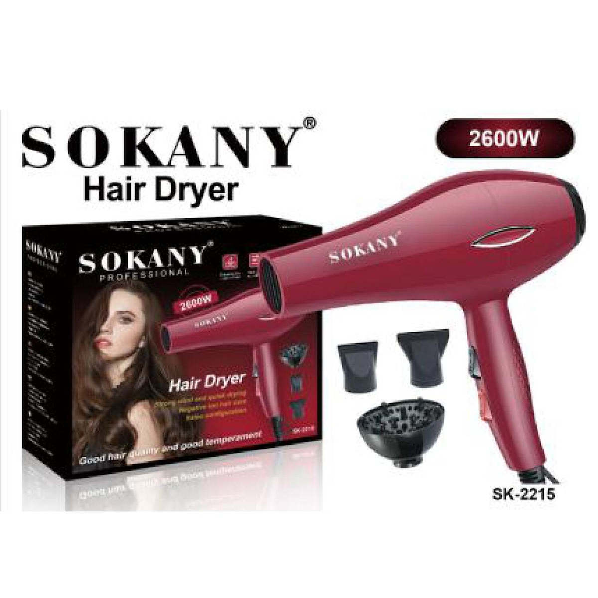 Sokany Πιστολάκι Μαλλιών με Φυσσούνα 2600W Red SK-2215